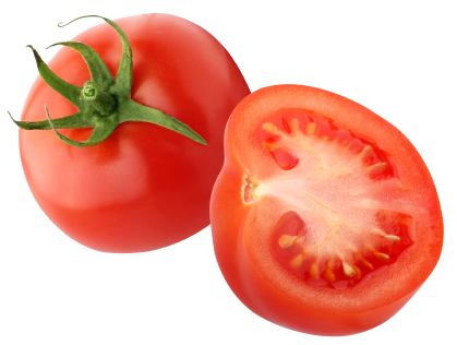 full tomato and cut in-half tomato