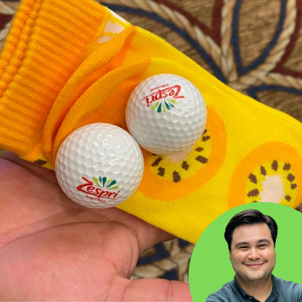 yellow socks and golf balls