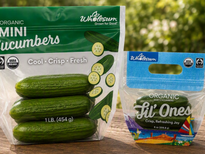 Cucumber bags outside on tabletop