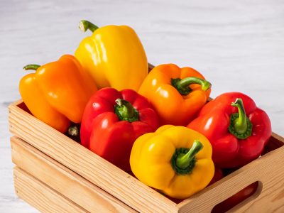 colored bell peppers in basket