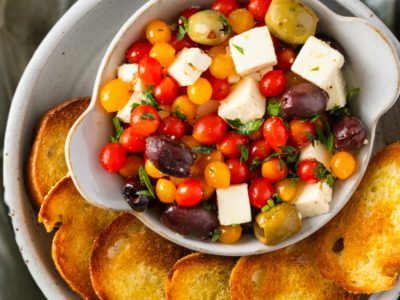 Dish using small tomatoes and crostini